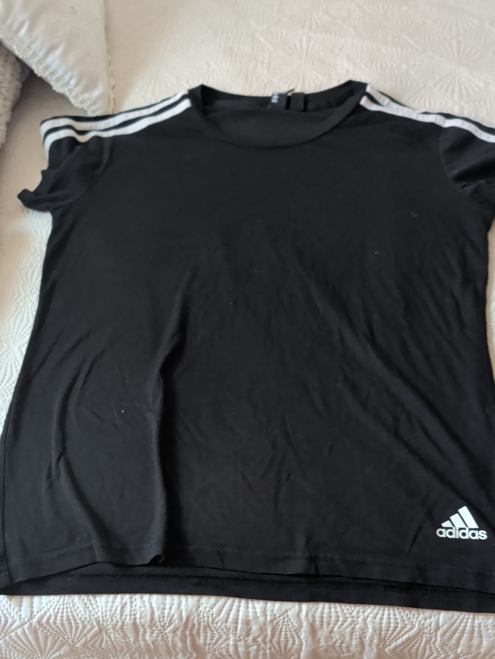 adidas Black  Tee with White Shoulder Stripes
